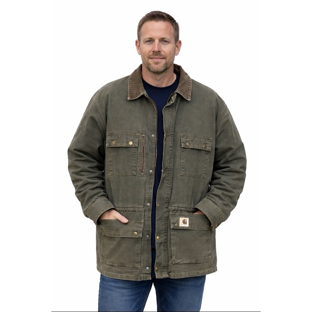 Carhartt C01 Chore Coat XXL Green Duck Canvas Blanket Lined Work Jacket